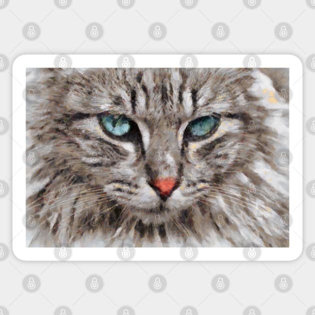 White Cat With Blue Eyes Face Digital Painting Sticker by NeavesPhoto